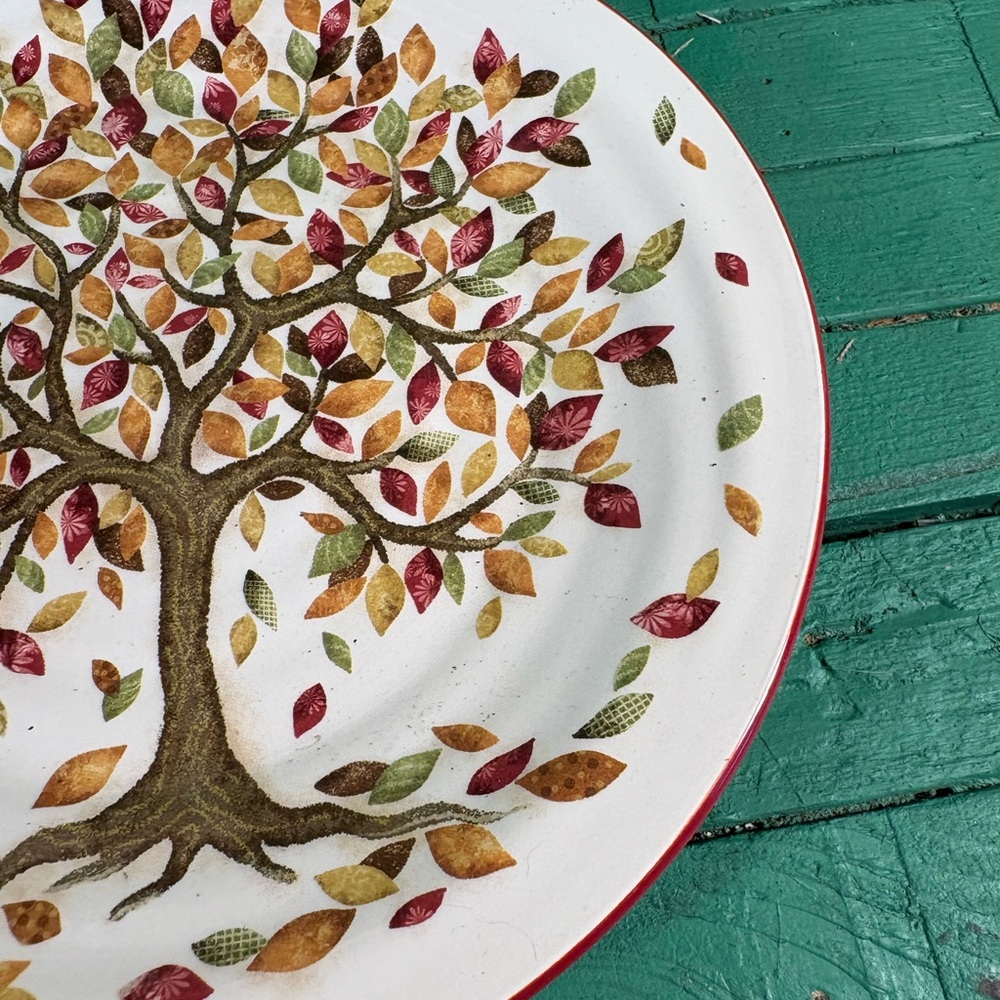 Pier 1 Autumn Tree Design Plate - Red, Green, Brown - Picture 4 of 7
